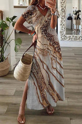 Vestido largo con abertura y cuello en V con estampado Ambilight